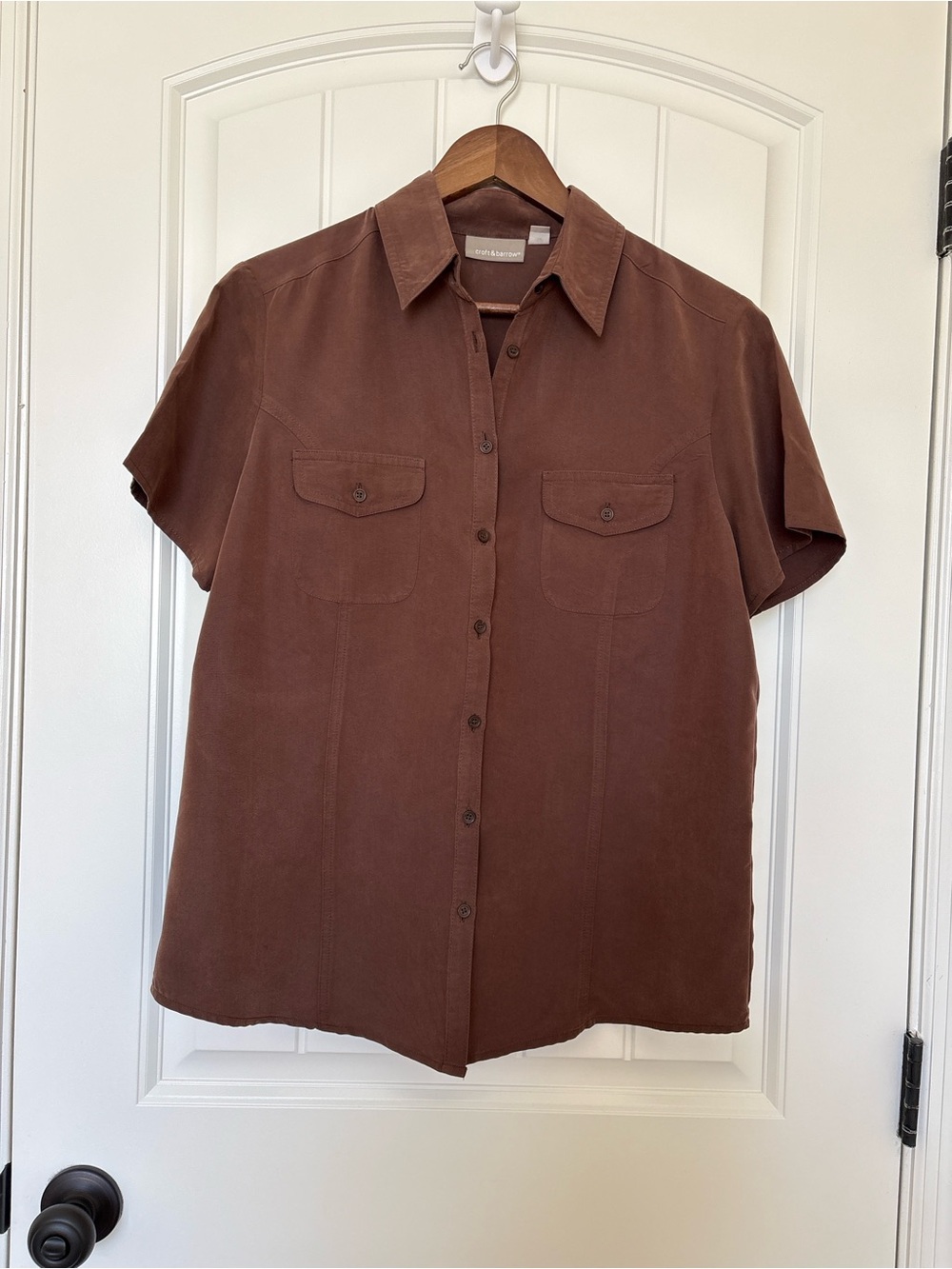 croft & barrow Chest-Pocket Short-Sleeve Button-Down in Chocolate Brown